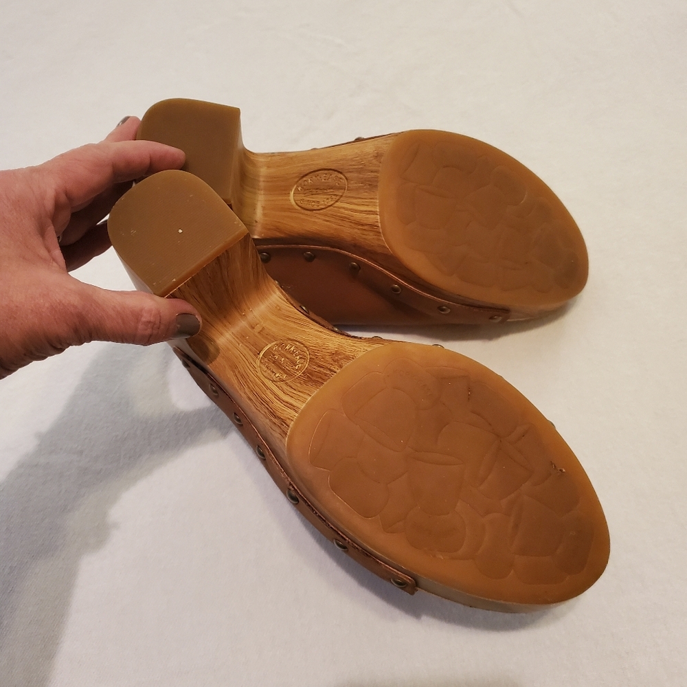 KORK-EASE Danika Wood Grain Cork Cognac Leather Platform Slide-On Sandals SZ 11 - Picture 7 of 11